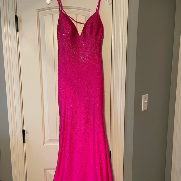 00 Sherri Hill #54228 Long Hot Pink Dress - Picture 3 of 4